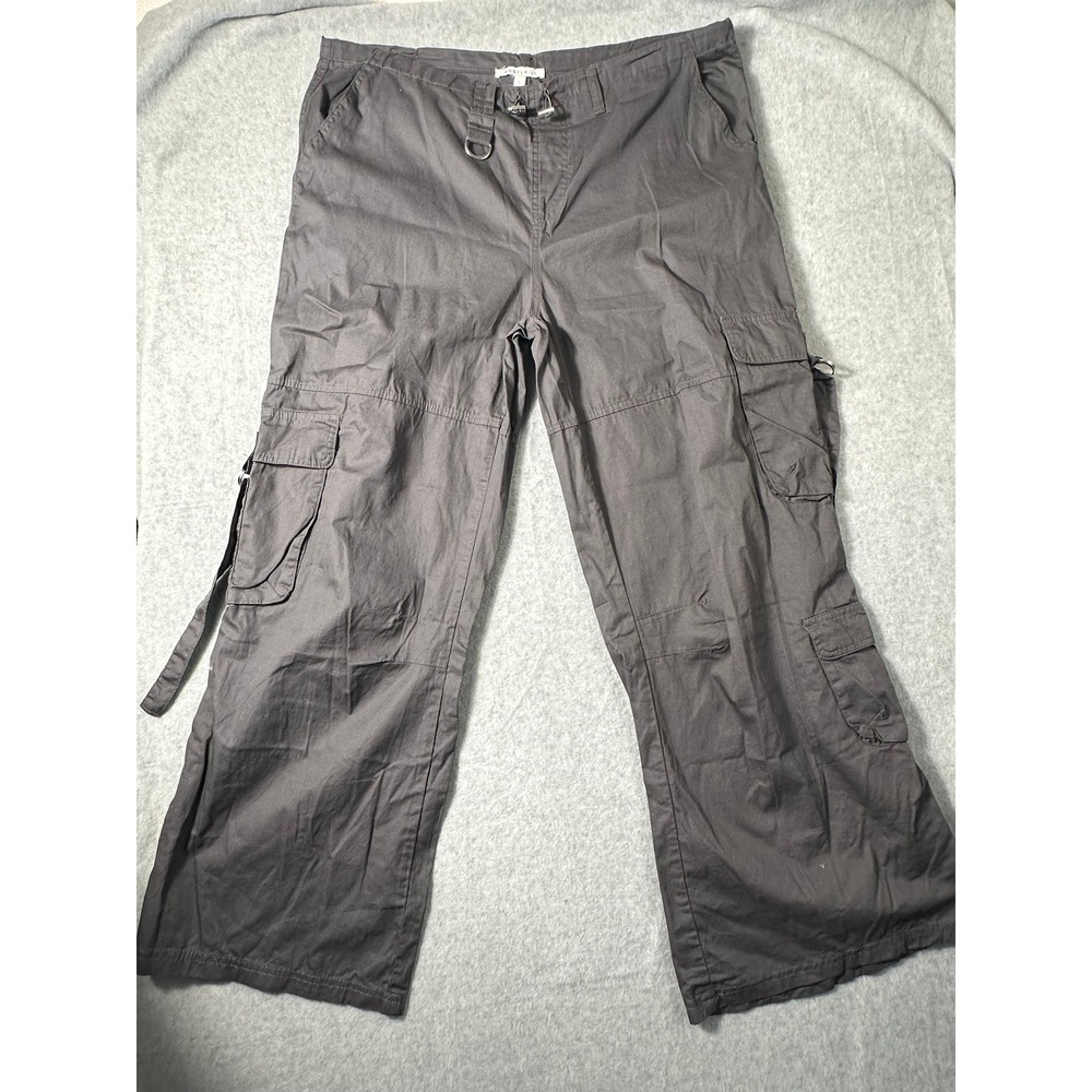 Angel Kiss Womens Gray Cargo Pants Wide Leg Cotton Utility Y2K Size Large